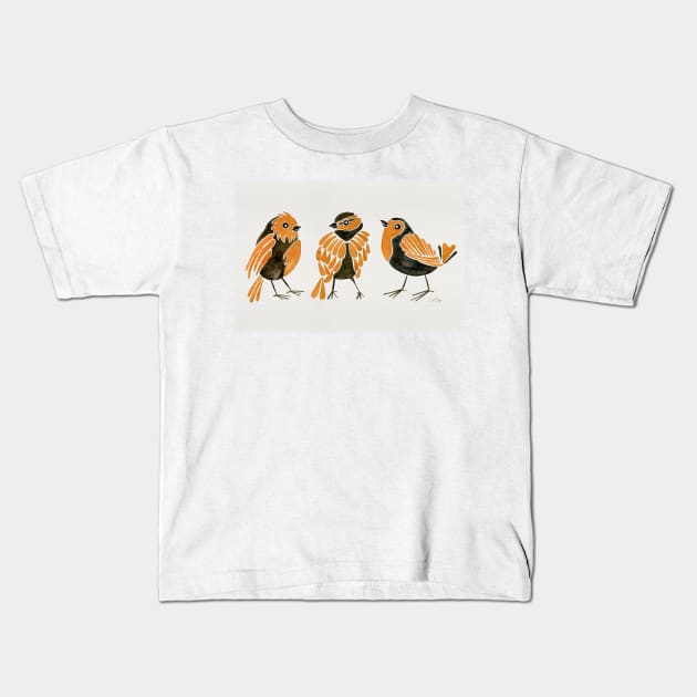 finches orange Kids T-Shirt by CatCoq